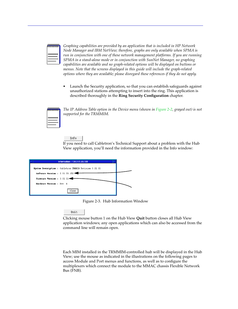 Using the mouse in a hub view module, Using the mouse in a hub view module -6 | Cabletron Systems SPECTRUM TRMMIM User Manual | Page 22 / 120