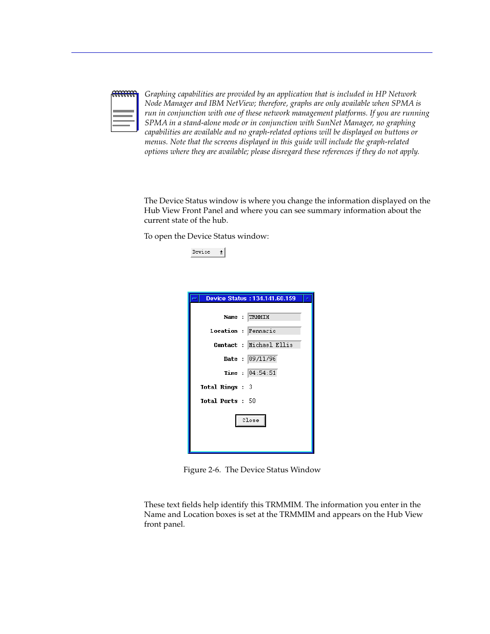 Checking device status and updating front panel in, Checking device, Status and updating front panel info | Cabletron Systems SPECTRUM TRMMIM User Manual | Page 29 / 120