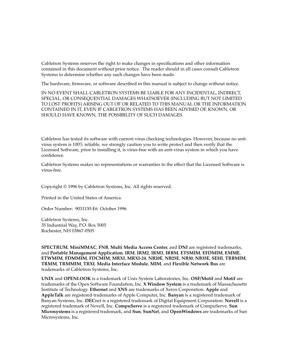 Notice | Cabletron Systems SPECTRUM TRMMIM User Manual | Page 3 / 120
