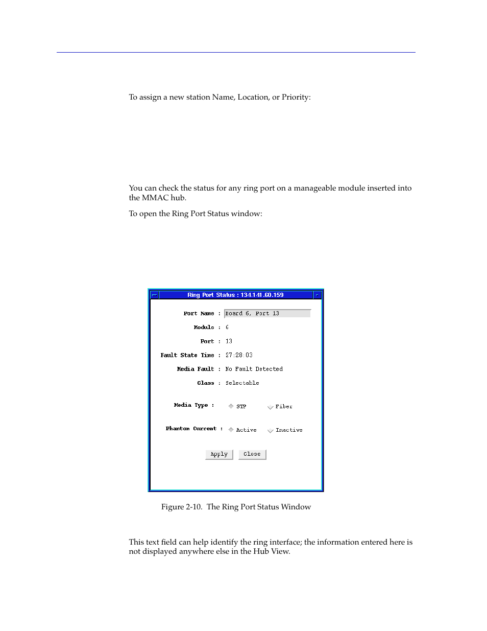 Configuring station name, location, or priority, Checking ring port status, Checking ring port status -20 | Cabletron Systems SPECTRUM TRMMIM User Manual | Page 36 / 120