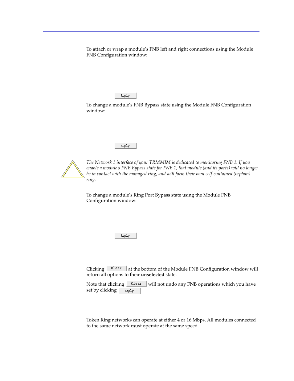 Clearing the module fnb configuration window selec, Controlling token ring speed, Controlling token ring speed -31 | Cabletron Systems SPECTRUM TRMMIM User Manual | Page 47 / 120