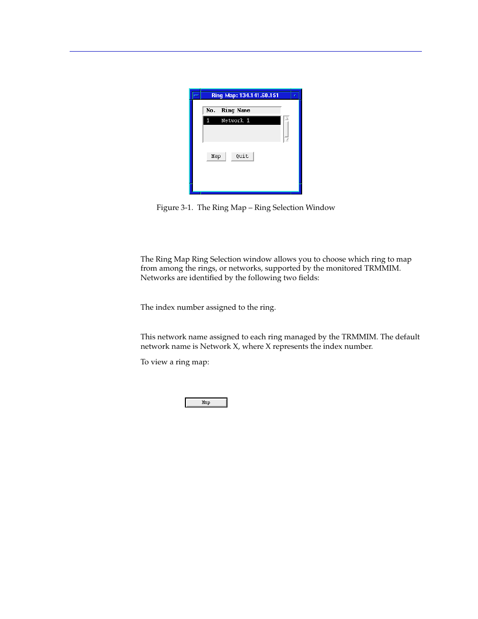Selecting a ring to map, Selecting a ring to map -3 | Cabletron Systems SPECTRUM TRMMIM User Manual | Page 53 / 120