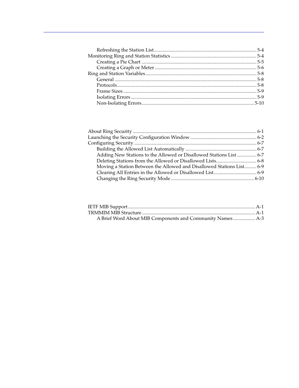 Chapter 6 ring security configuration, Appendix a trmmim mib structure | Cabletron Systems SPECTRUM TRMMIM User Manual | Page 7 / 120