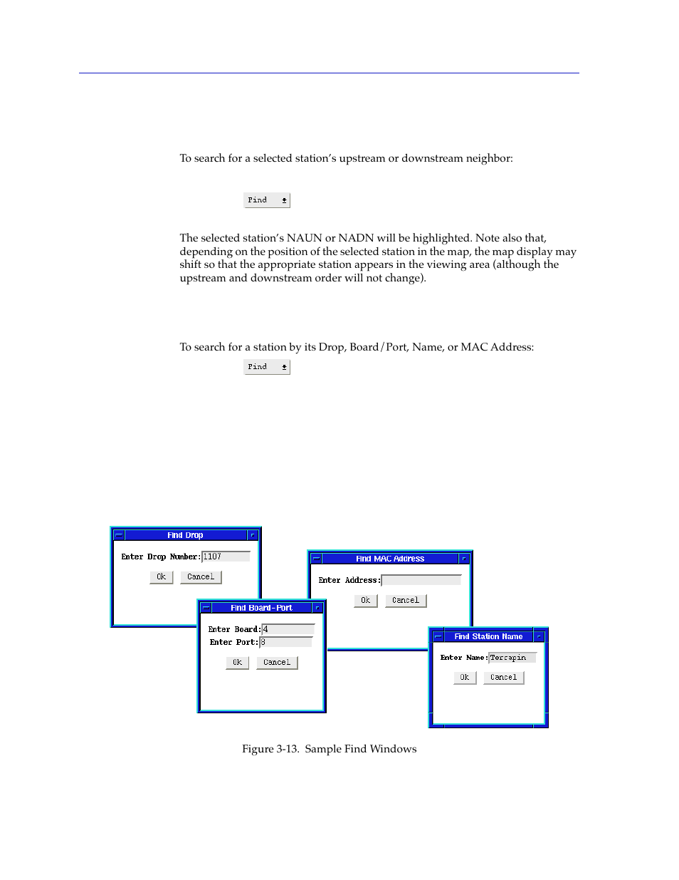 Searching for a station’s nearest active upstream, Searching by station name, mac address, board/port, Searching for a station’s nearest active | Upstream or downstream neighbor -26 | Cabletron Systems SPECTRUM TRMMIM User Manual | Page 76 / 120