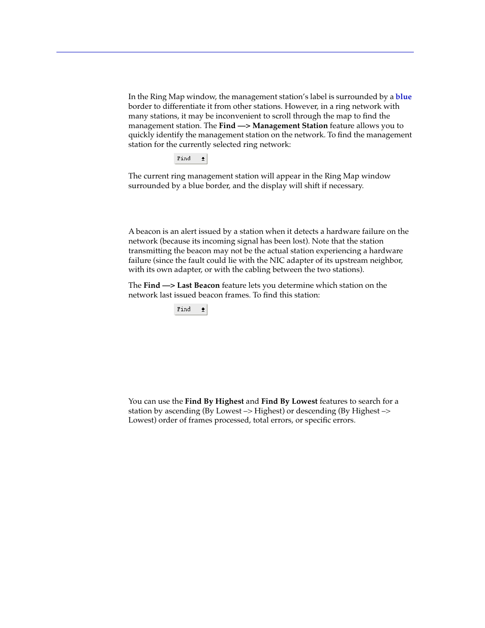 Finding the management station on the network, Finding the last beaconing station, Searching by highest or lowest occurrence of a per | Searching by highest or lowest occurrence of a, Performance parameter -28 | Cabletron Systems SPECTRUM TRMMIM User Manual | Page 78 / 120