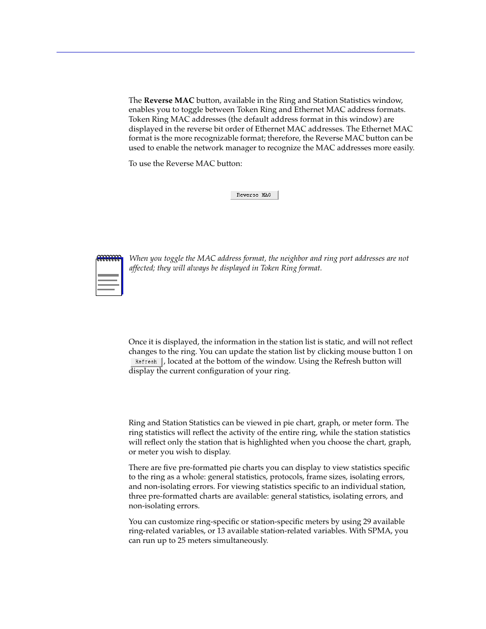 Using the reverse mac button, Refreshing the station list, Monitoring ring and station statistics | Refreshing the station list -4, Monitoring ring and station statistics -4 | Cabletron Systems SPECTRUM TRMMIM User Manual | Page 94 / 120