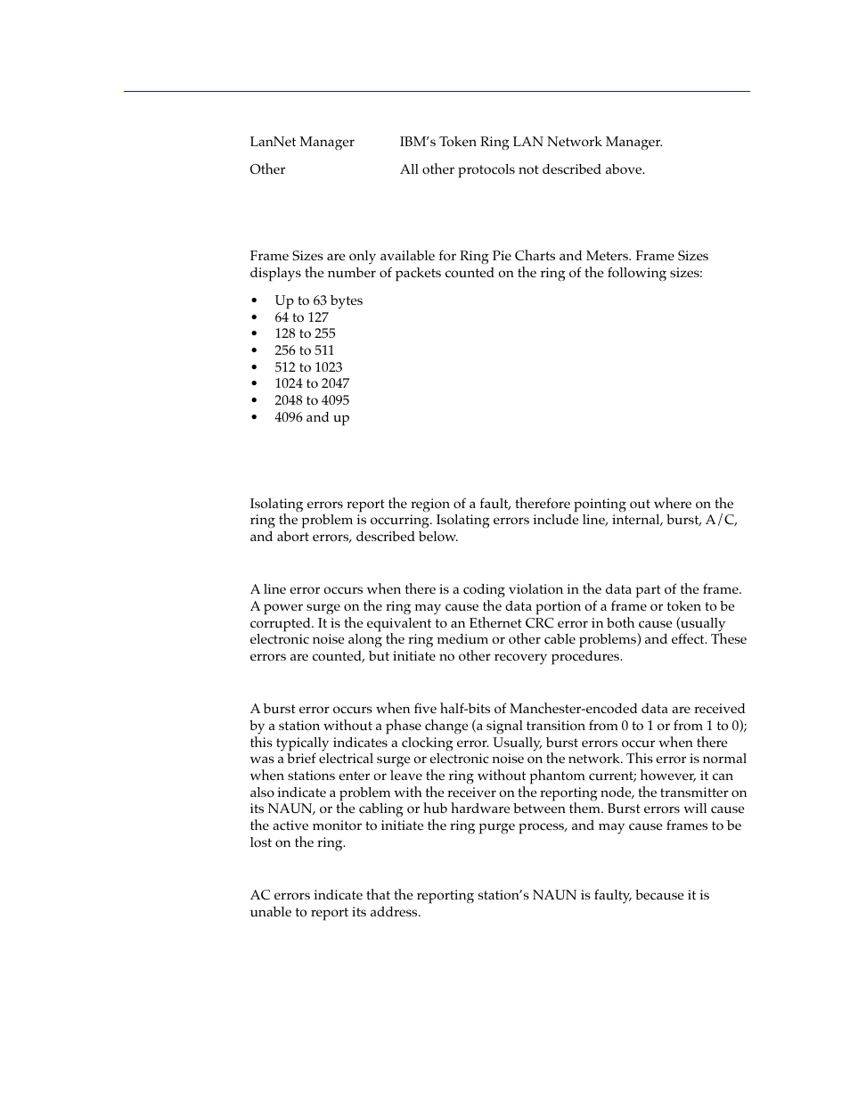 Frame sizes, Isolating errors, Frame sizes -9 isolating errors -9 | Cabletron Systems SPECTRUM TRMMIM User Manual | Page 99 / 120