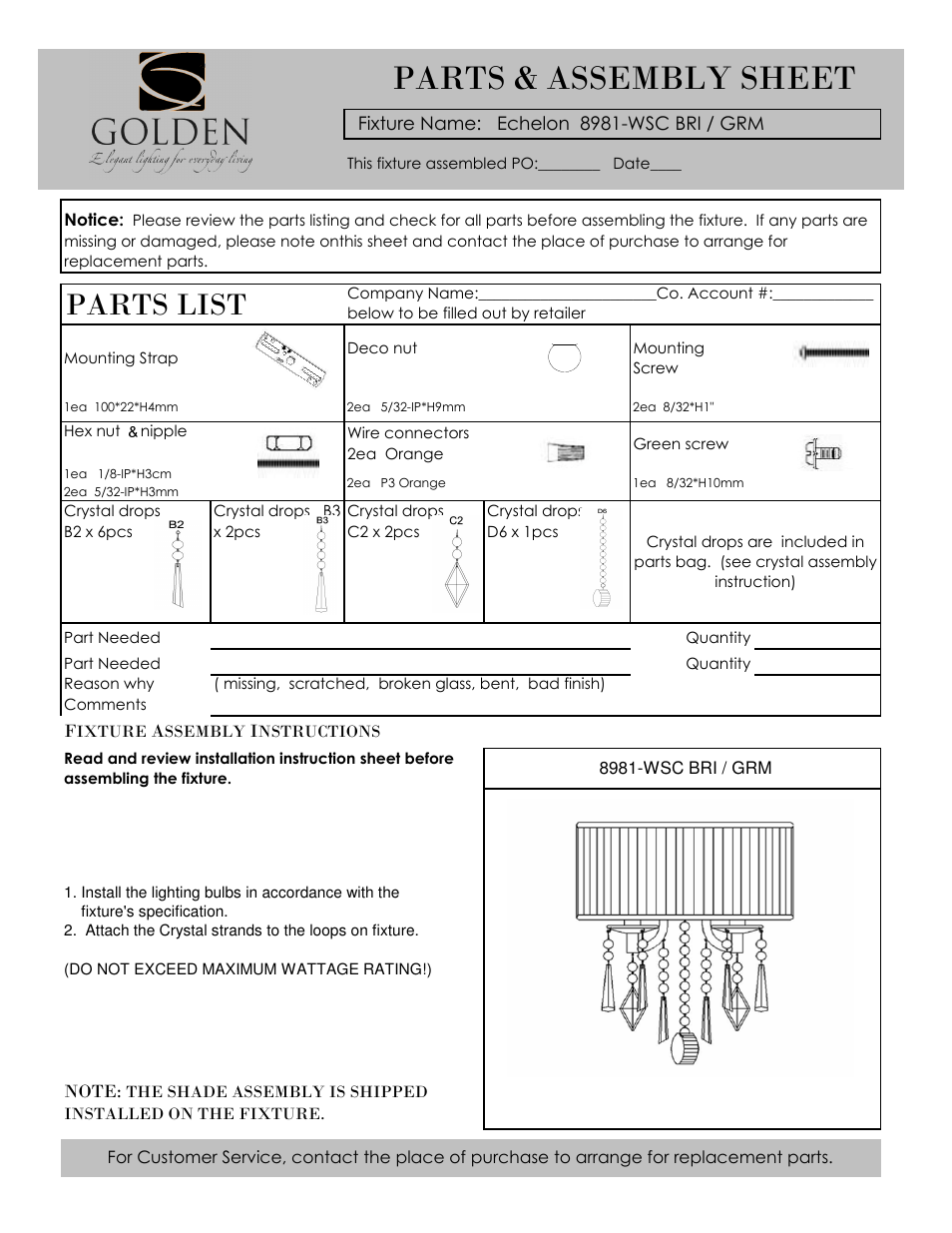 Golden Lighting 8981-WSC BRI / GRM User Manual | 4 pages