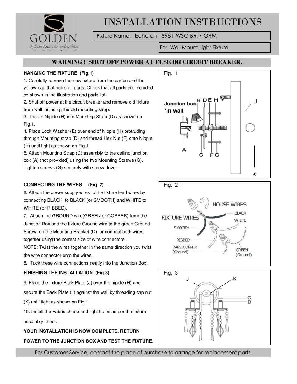 Installation instructions | Golden Lighting 8981-WSC BRI / GRM User Manual | Page 2 / 4