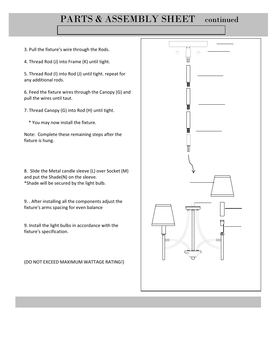 Parts & assembly sheet, Continued | Golden Lighting 9106-5 PW-GRM User Manual | Page 2 / 3