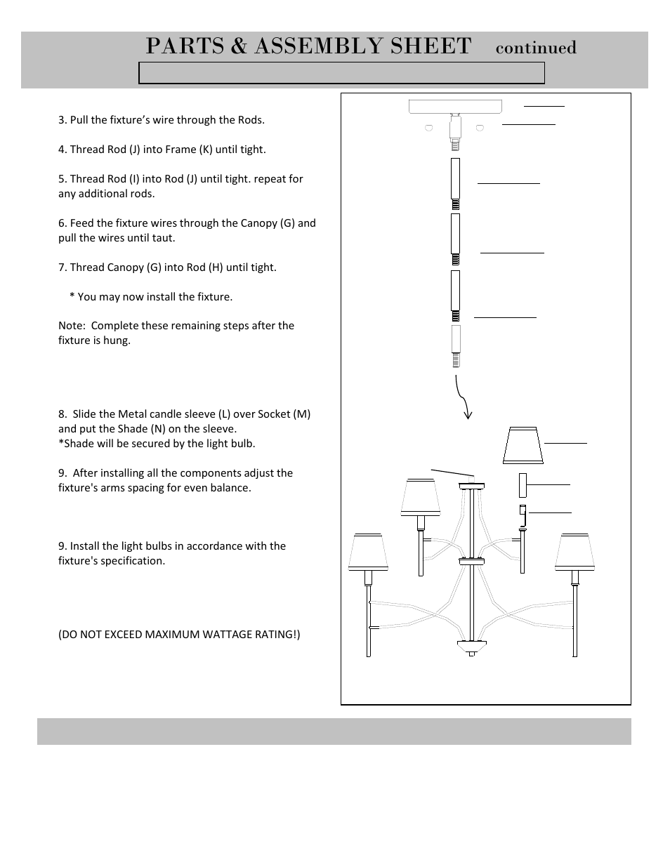 Parts & assembly sheet, Continued | Golden Lighting 9106-9 PW-OPL User Manual | Page 2 / 3