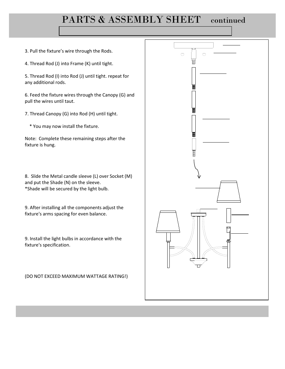Parts & assembly sheet, Continued | Golden Lighting 9106-M3 PW-OPL User Manual | Page 2 / 3