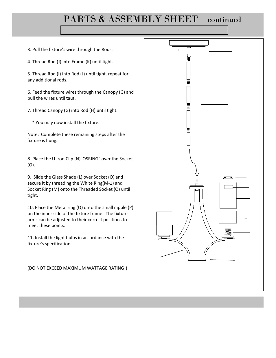 Parts & assembly sheet, Continued | Golden Lighting 9363-5 GMT-OP User Manual | Page 2 / 3