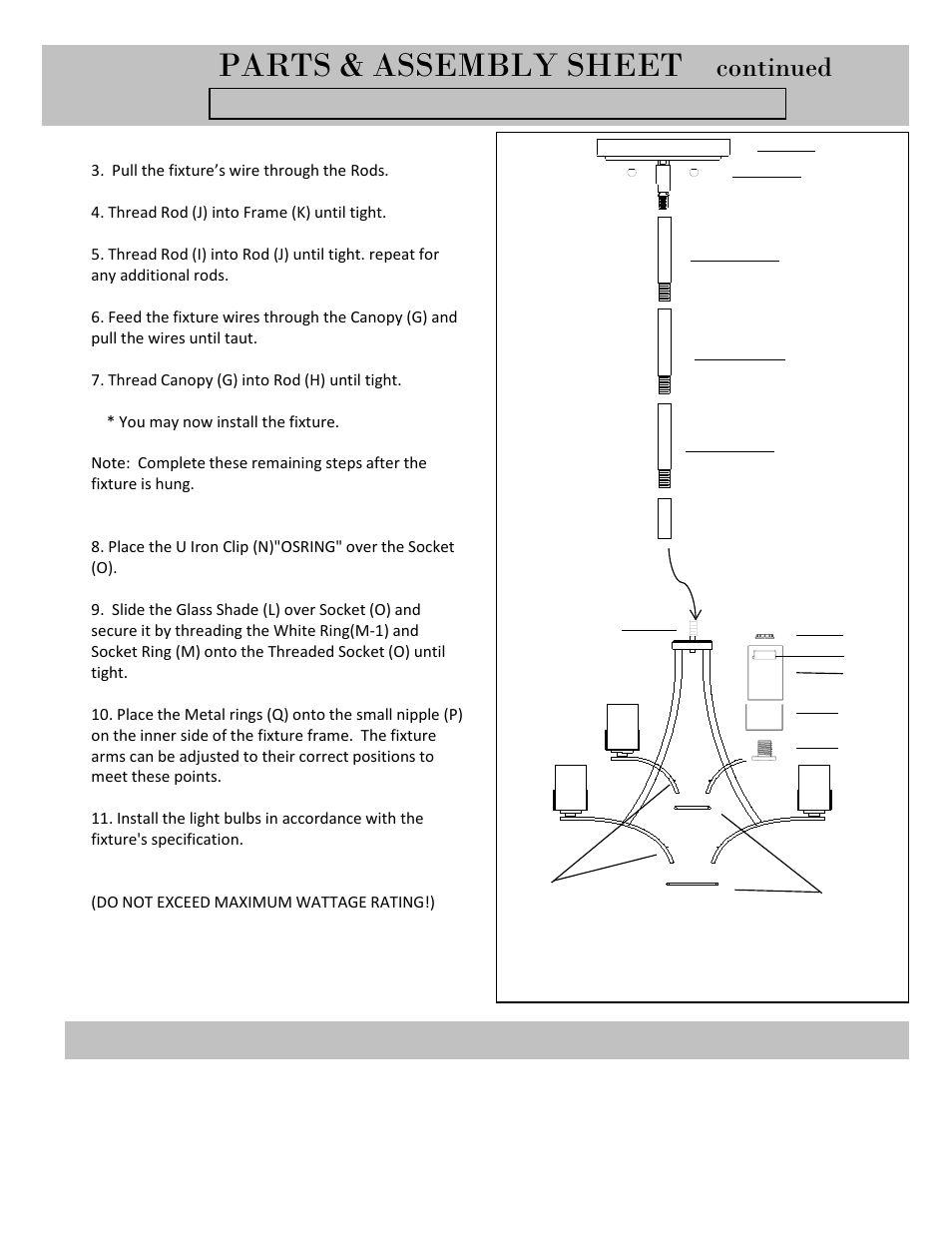 Parts & assembly sheet, Continued | Golden Lighting 9363-9 GMT-OP User Manual | Page 2 / 3