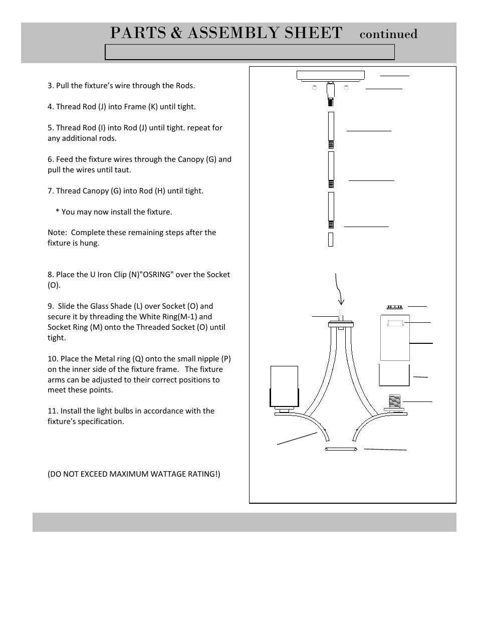 Parts & assembly sheet, Continued | Golden Lighting 9363-M3 GMT-OP User Manual | Page 2 / 3