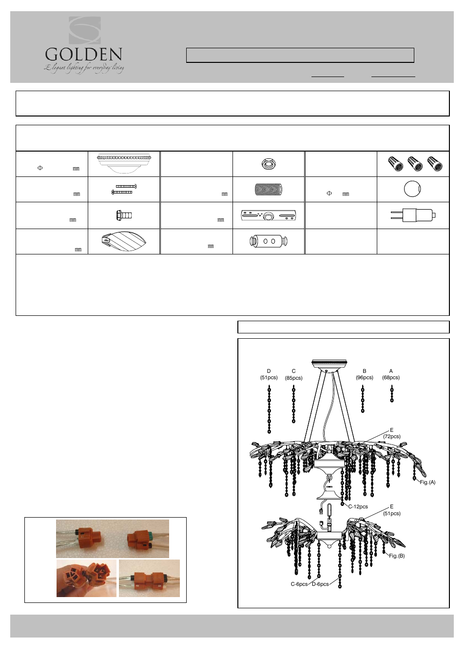 Parts & assembly sheet, Parts list, Fixture assembly instructions | This fixture assembled po: date: fixture name, Notice, Fig.3 fig.4 | Golden Lighting 9903-18 MG User Manual | Page 2 / 4