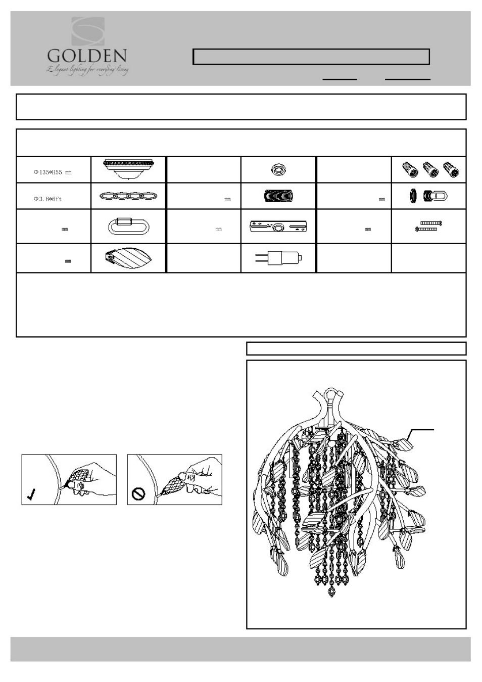 Parts & assembly sheet, Parts list, Fixture assembly instructions | Golden Lighting 9903-3P User Manual | Page 2 / 3