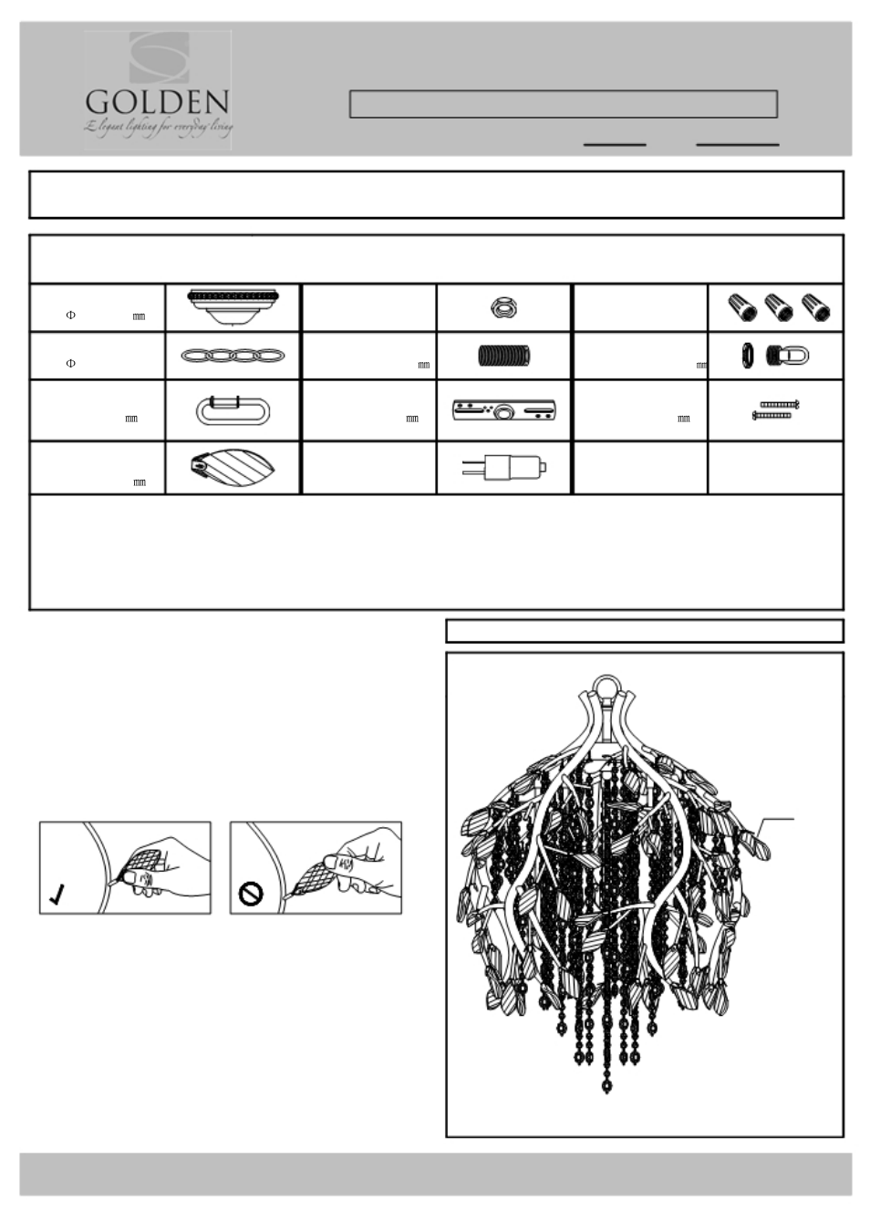 Parts & assembly sheet, Parts list, Fixture assembly instructions | Golden Lighting 9903-5P MSI User Manual | Page 2 / 3