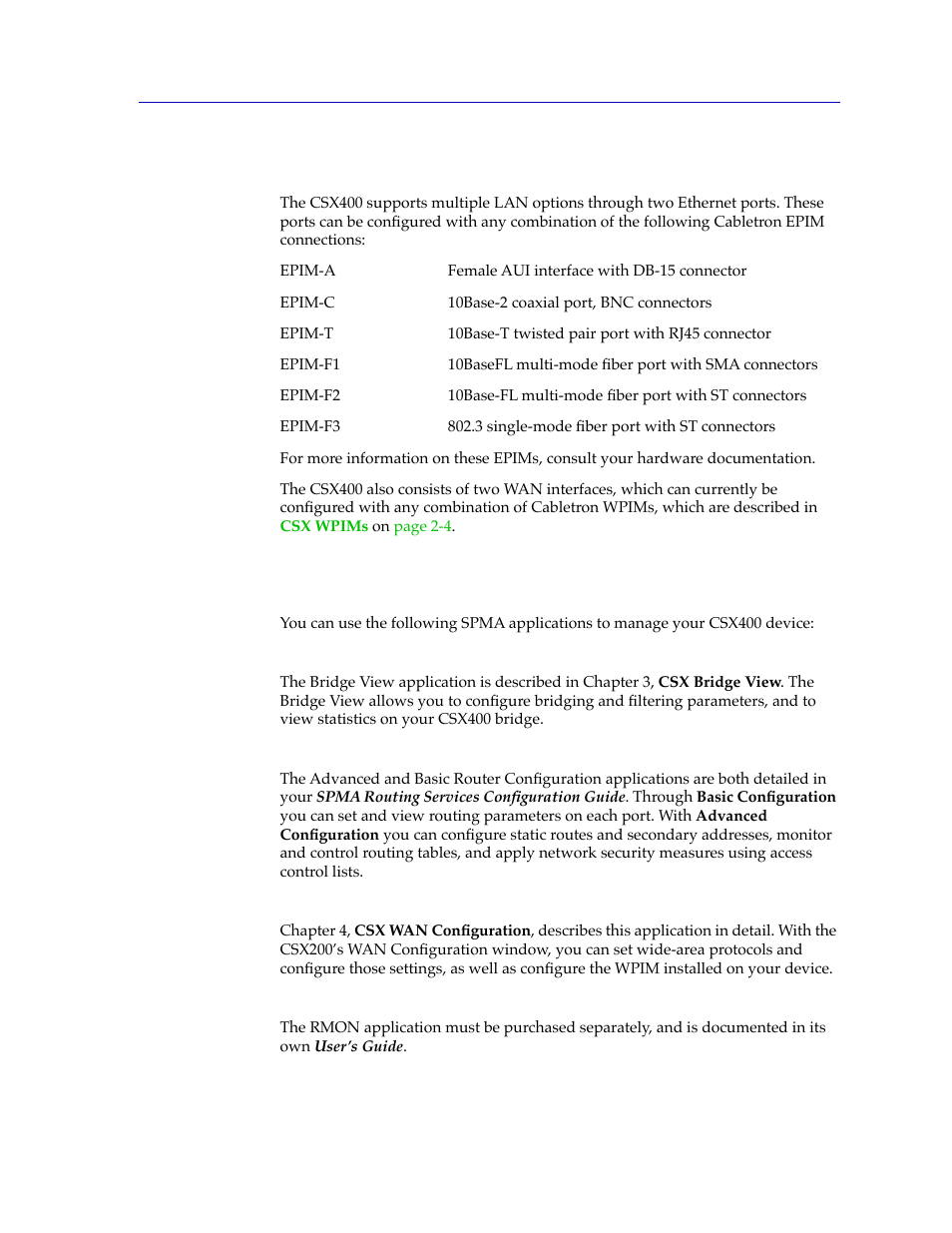 About the csx400, Applications, About the csx400 -3 | Applications -3 | Cabletron Systems CSX400 User Manual | Page 17 / 101