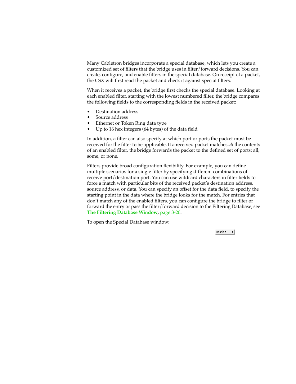 The special database window, The special database window -15 | Cabletron Systems CSX400 User Manual | Page 35 / 101