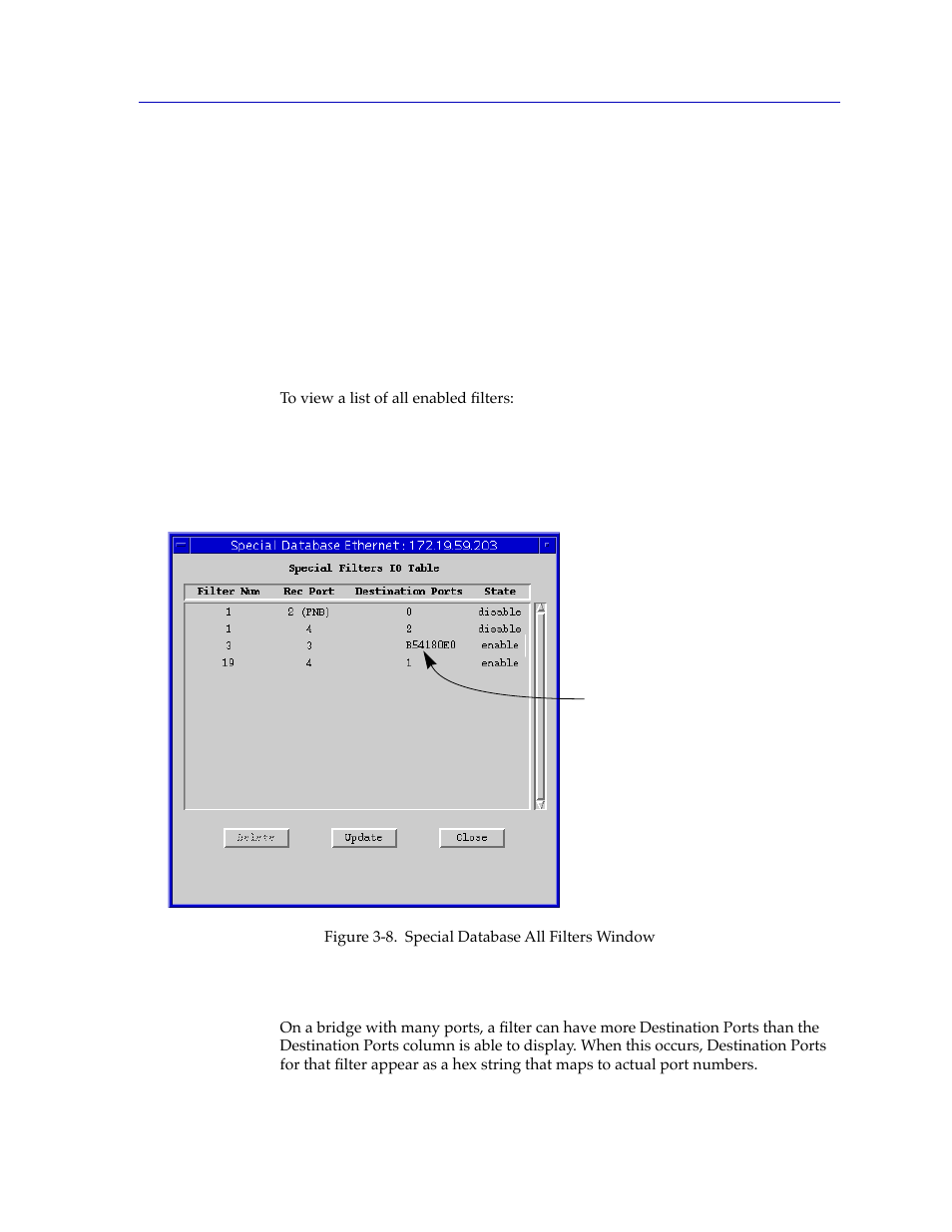 Viewing the filter list, Hex values for destination ports, Viewing the filter list -19 | Hex values for destination ports -19 | Cabletron Systems CSX400 User Manual | Page 39 / 101