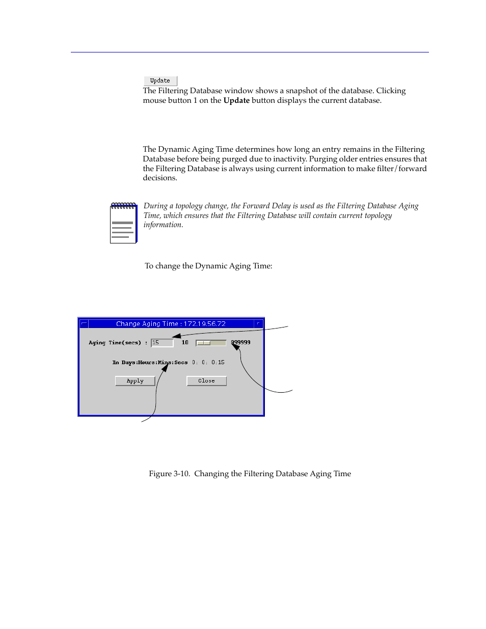 Changing the filtering database dynamic aging time | Cabletron Systems CSX400 User Manual | Page 45 / 101