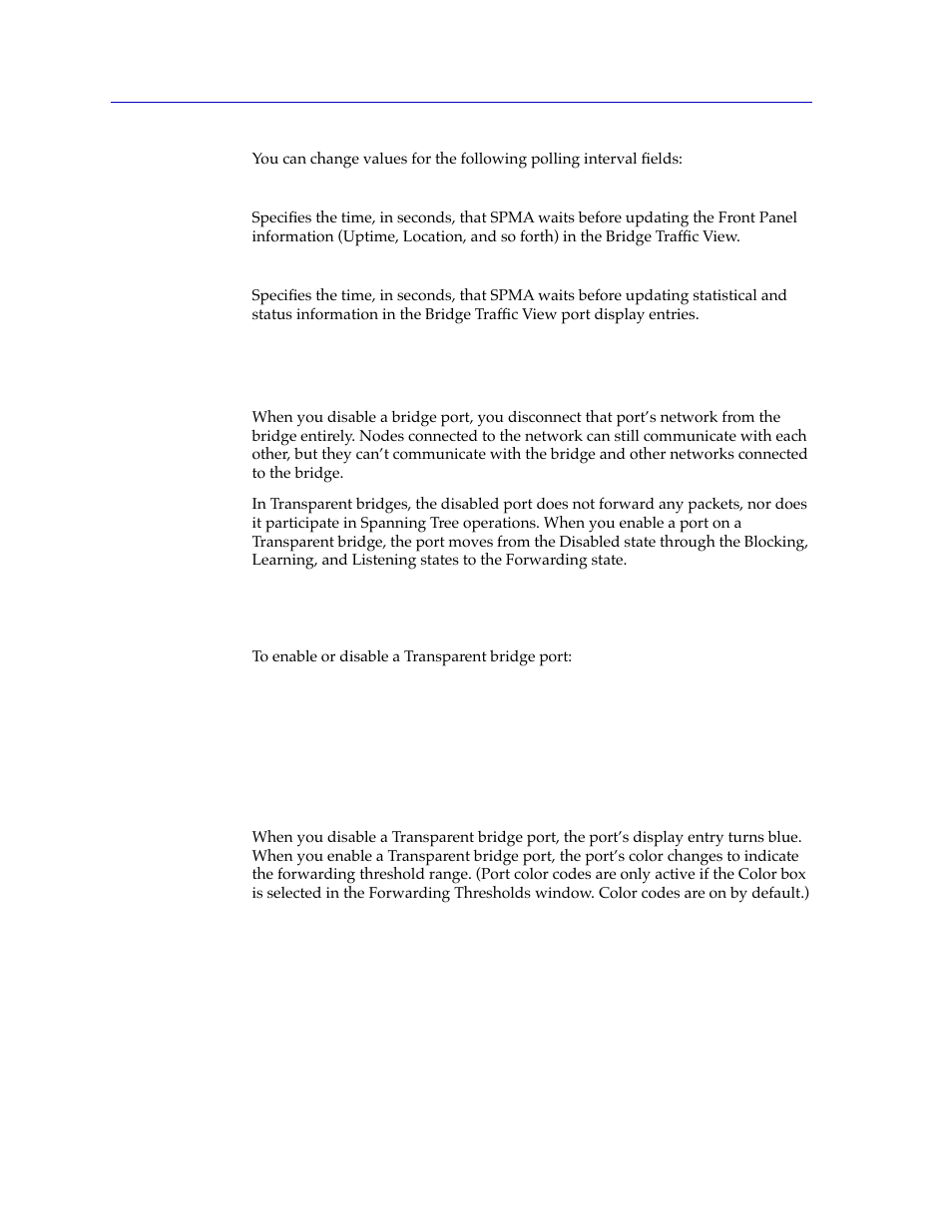 Enabling and disabling ports, Enabling and disabling a transparent bridge port, Enabling and disabling ports -44 | Cabletron Systems CSX400 User Manual | Page 64 / 101