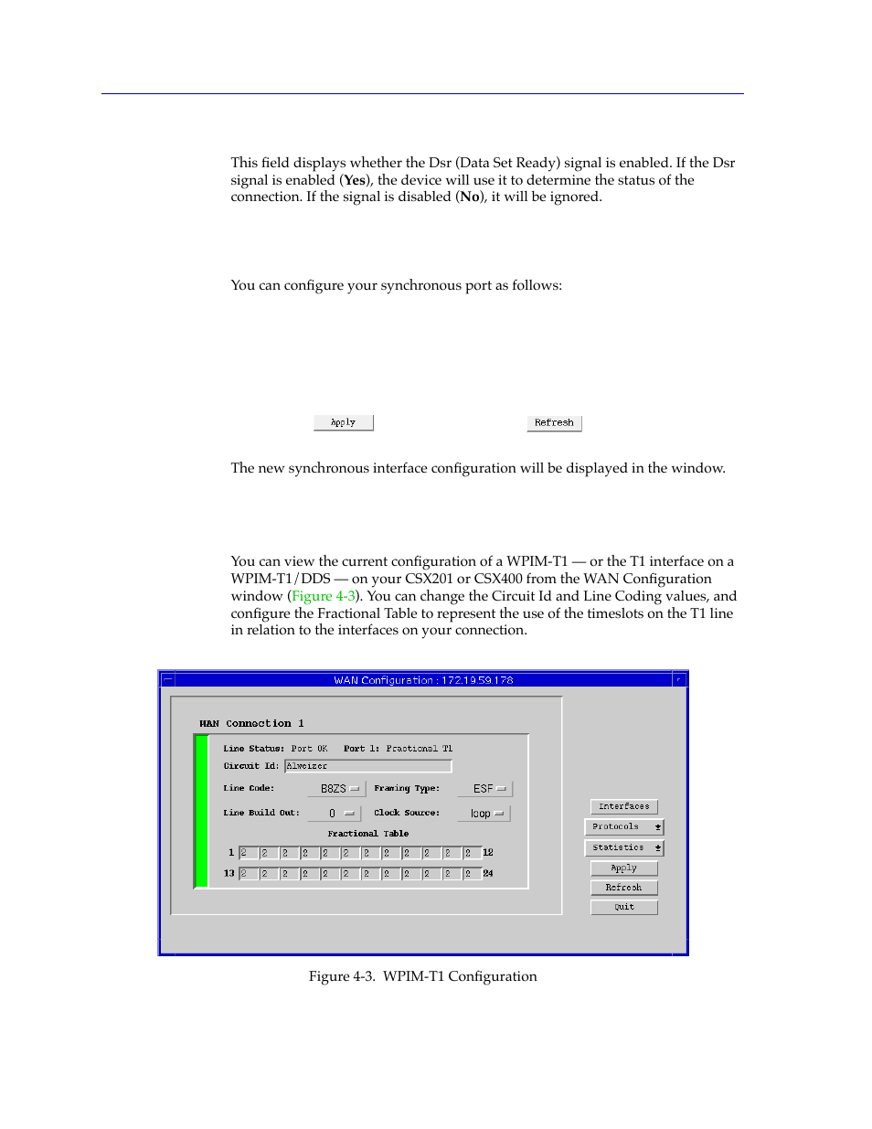 Configuring the synchronous port, T1 port configuration, Conþguring the synchronous port -6 | T1 port conþguration -6 | Cabletron Systems CSX400 User Manual | Page 70 / 101