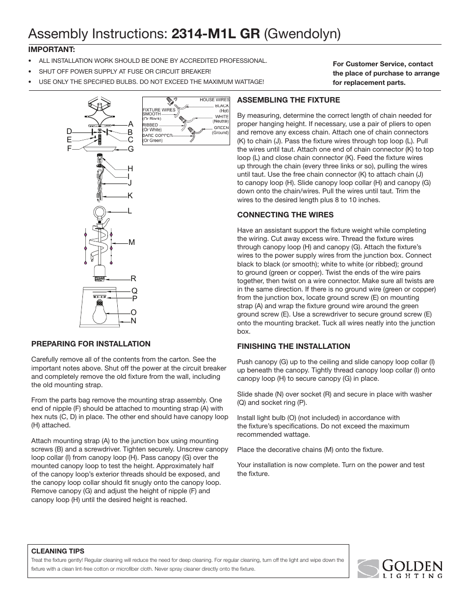 Golden Lighting 2314-M1L GR User Manual | 1 page