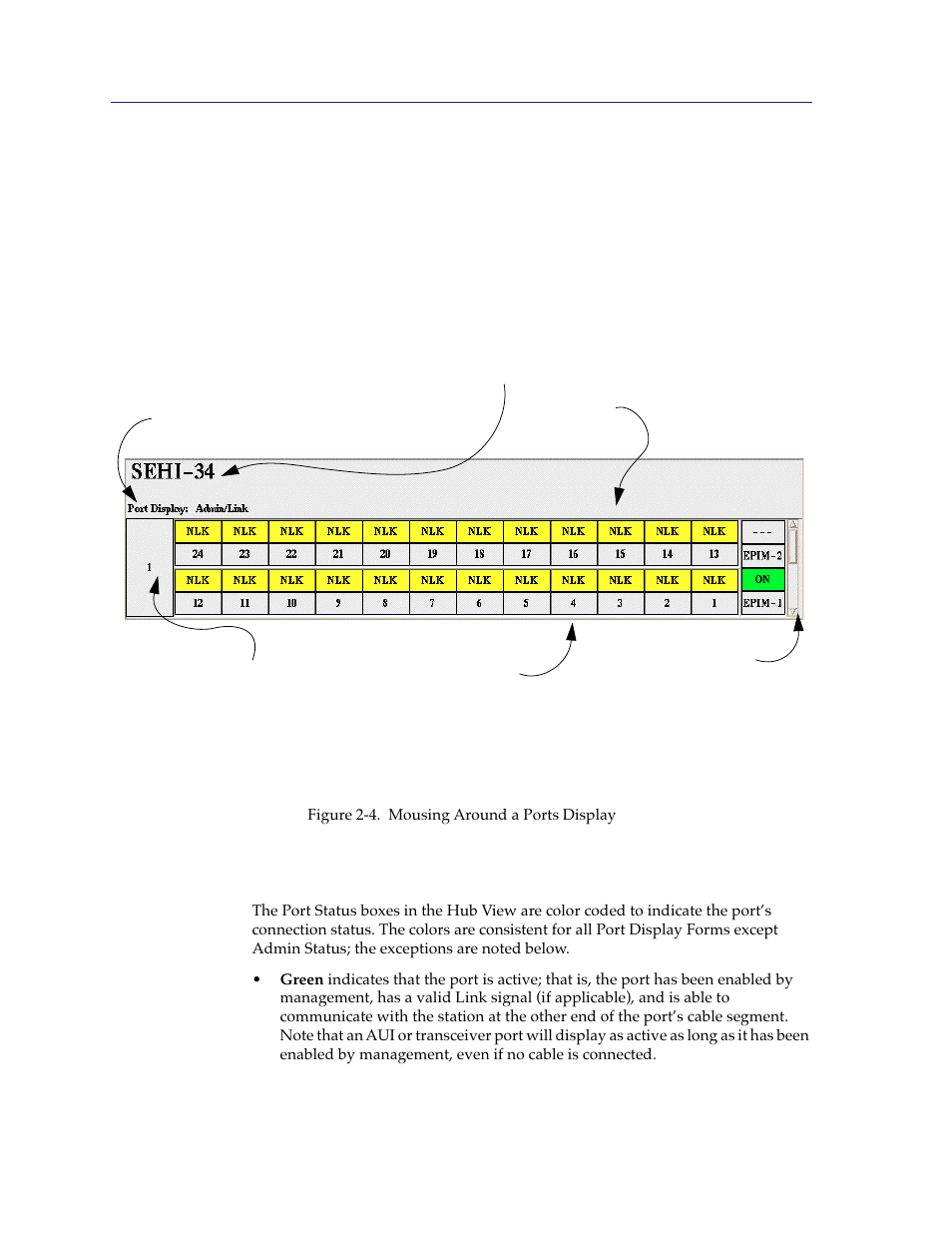 Hub view port color codes, Hub view port color codes -6 | Cabletron Systems SEHI-22/24 User Manual | Page 20 / 90