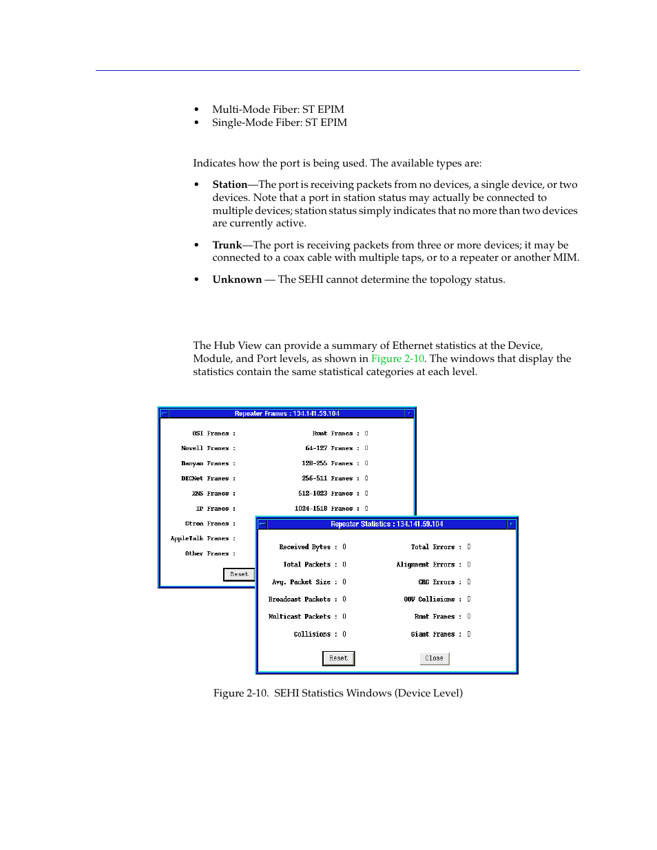 Checking statistics, Checking statistics -15, Or type descriptions, see | Cabletron Systems SEHI-22/24 User Manual | Page 29 / 90
