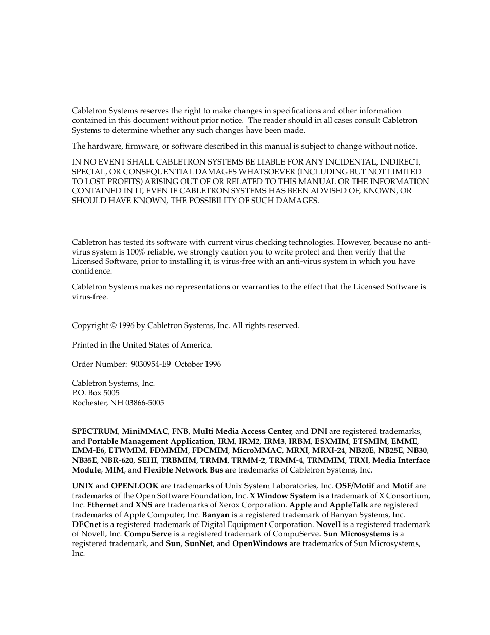 Notice | Cabletron Systems SEHI-22/24 User Manual | Page 3 / 90