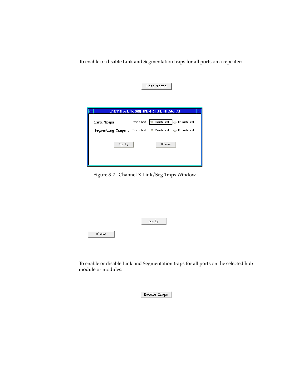 Configuring link/seg traps for the repeater, Viewing and configuring link/seg traps for hub mod | Cabletron Systems SEHI-22/24 User Manual | Page 42 / 90