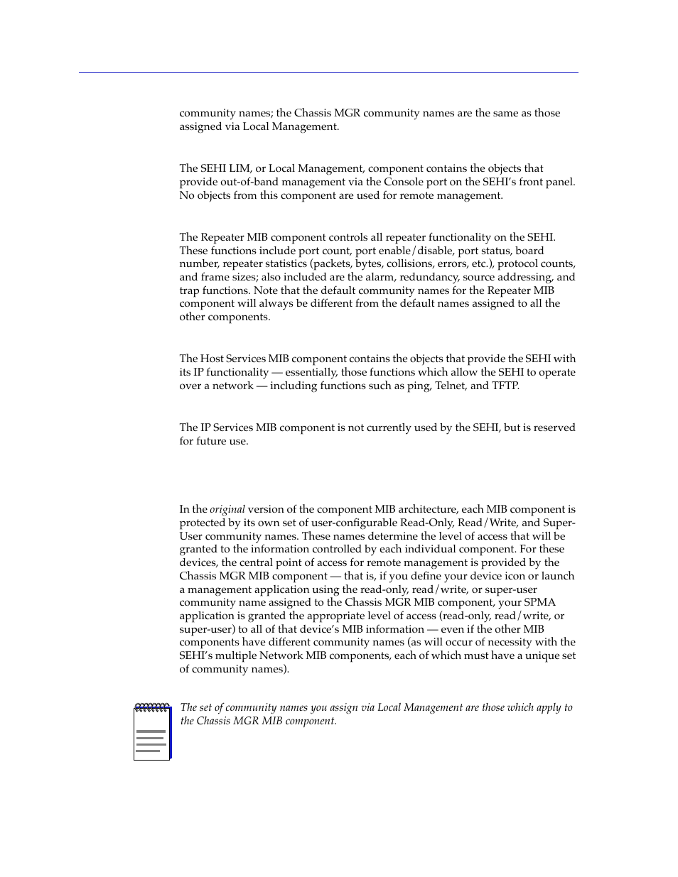 A brief word about mib components and community na | Cabletron Systems SEHI-22/24 User Manual | Page 84 / 90