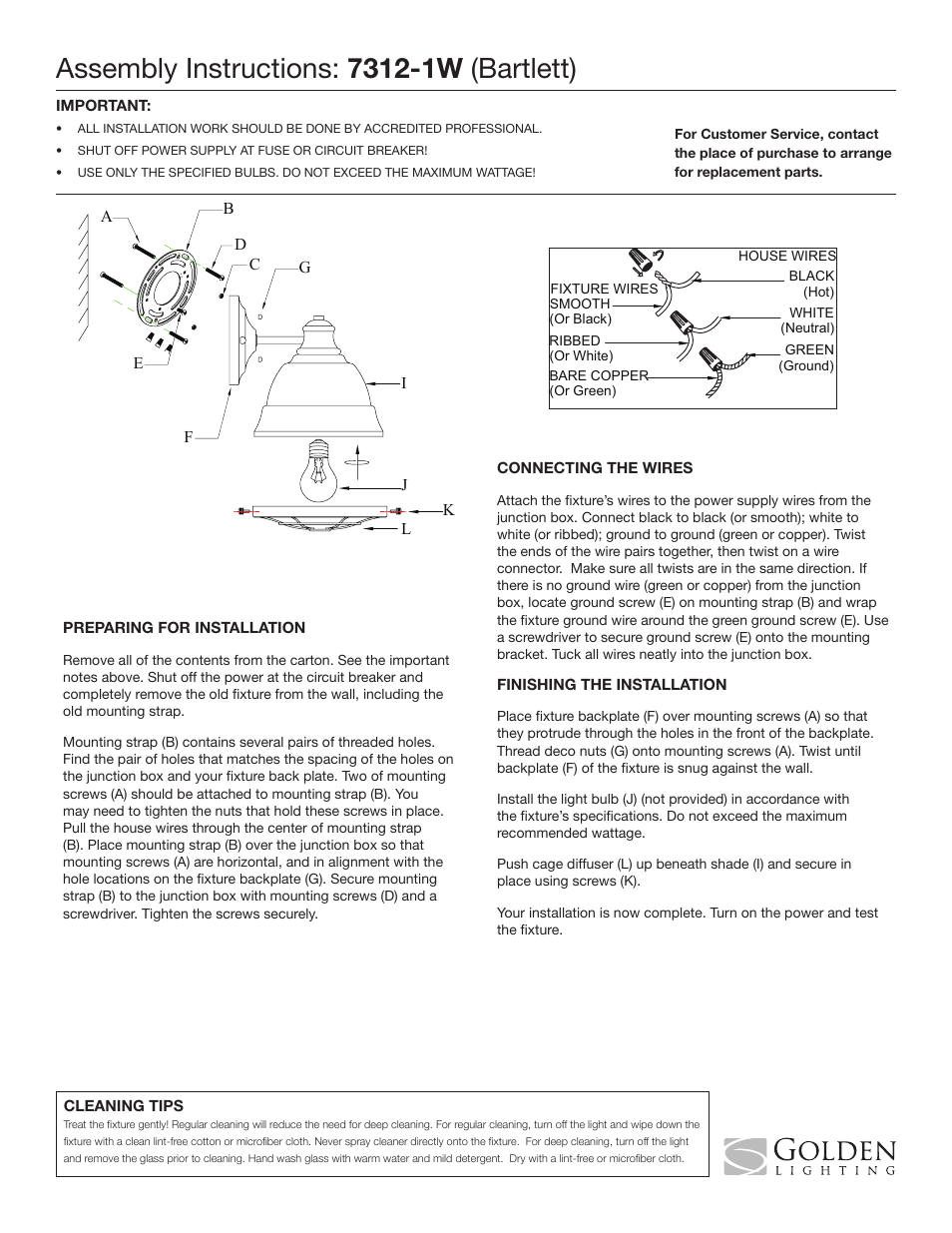 Golden Lighting 7312-1W User Manual | 1 page