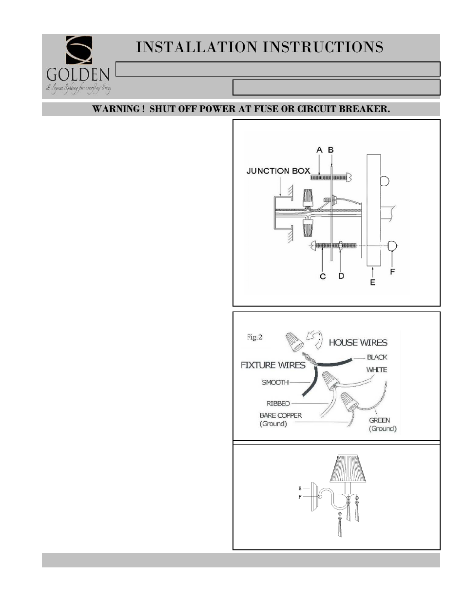 8201-1w, Installation instructions | Golden Lighting 8201-1W BLK/SLV User Manual | Page 2 / 2