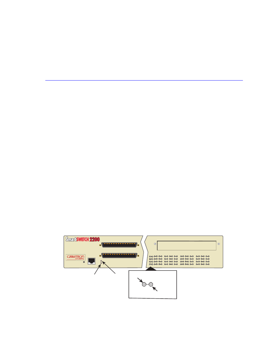 Troubleshooting, 1 using lanview, Using lanview -1 | Lanview leds, Chapter 4, 1 using lanview, Receive (rx) transmit (tx), Cpu pwr, Troubleshooting 4-1, Figure 4-1 lanview leds | Cabletron Systems 2200 User Manual | Page 41 / 64