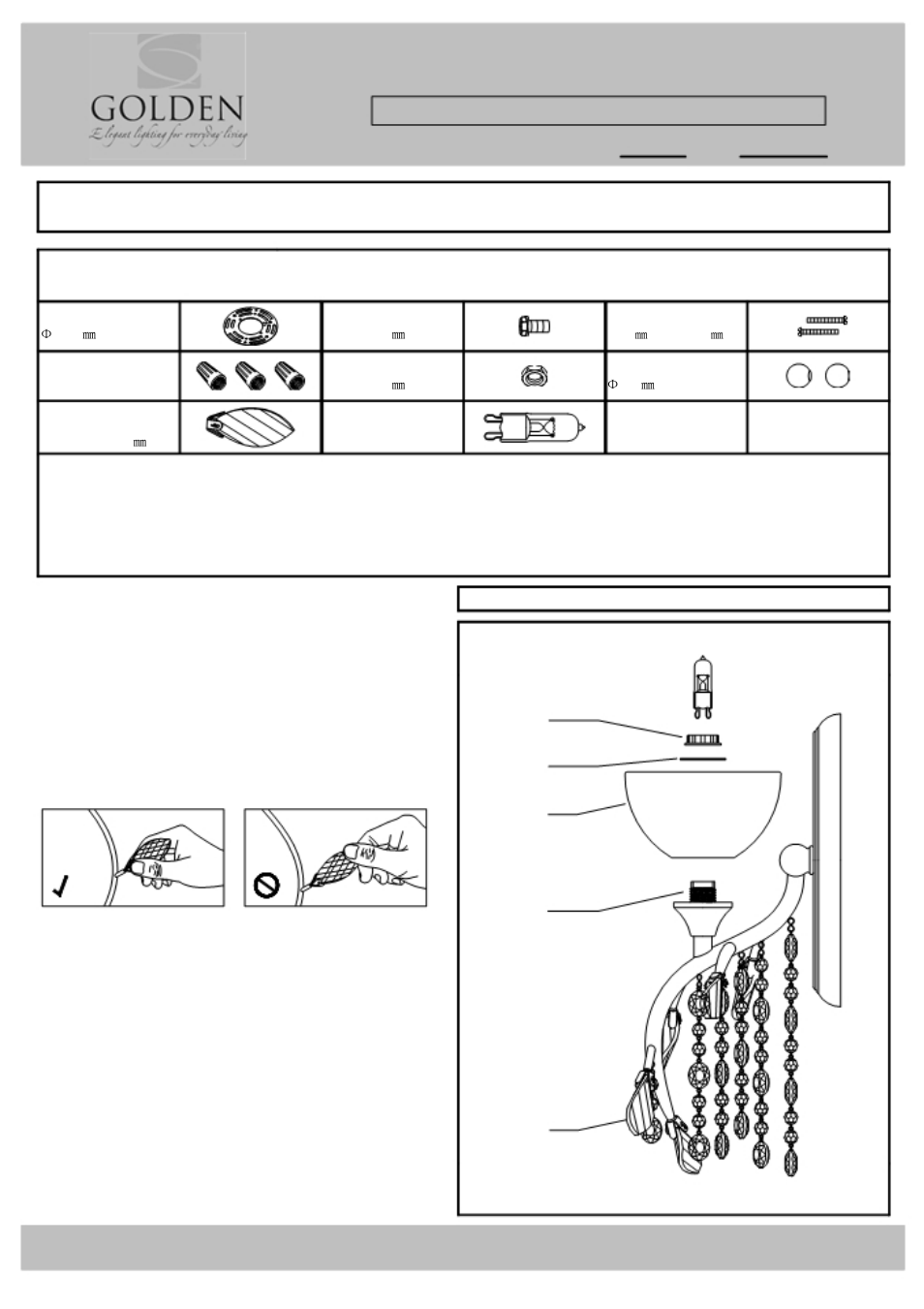 Parts & assembly sheet, Parts list, Fixture assembly instructions | Golden Lighting 9903-BA1 User Manual | Page 2 / 3