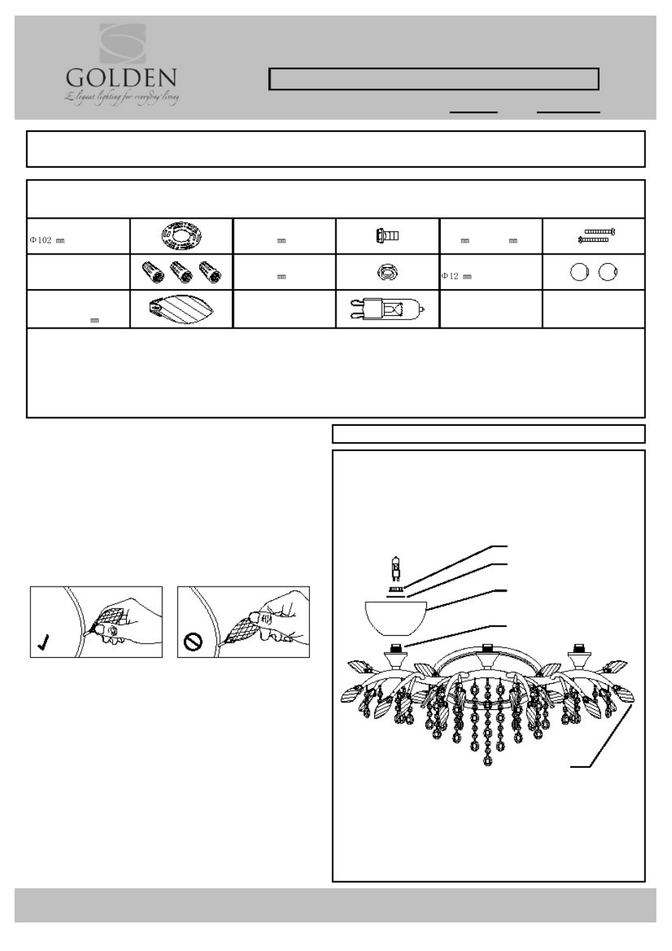 Parts & assembly sheet, Parts list, Fixture assembly instructions | Golden Lighting 9903-BA3 User Manual | Page 2 / 3