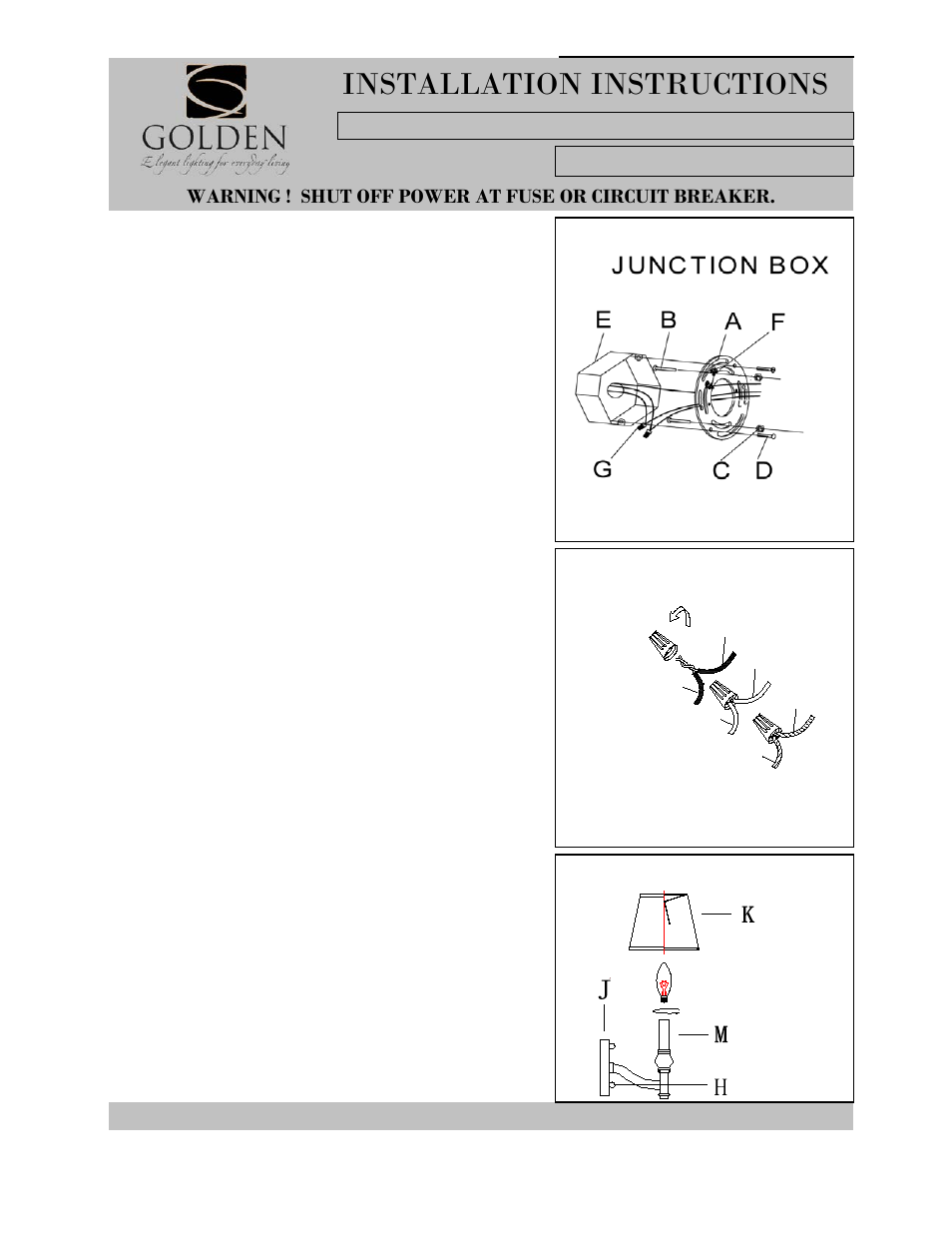 3500-1w-b, Installation instructions | Golden Lighting 3500--1W AB User Manual | Page 2 / 2