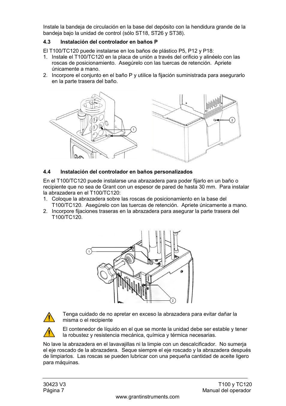 Instalación del controlador en baños p | Grant Instruments TC120 Operating Manual User Manual | Page 104 / 124