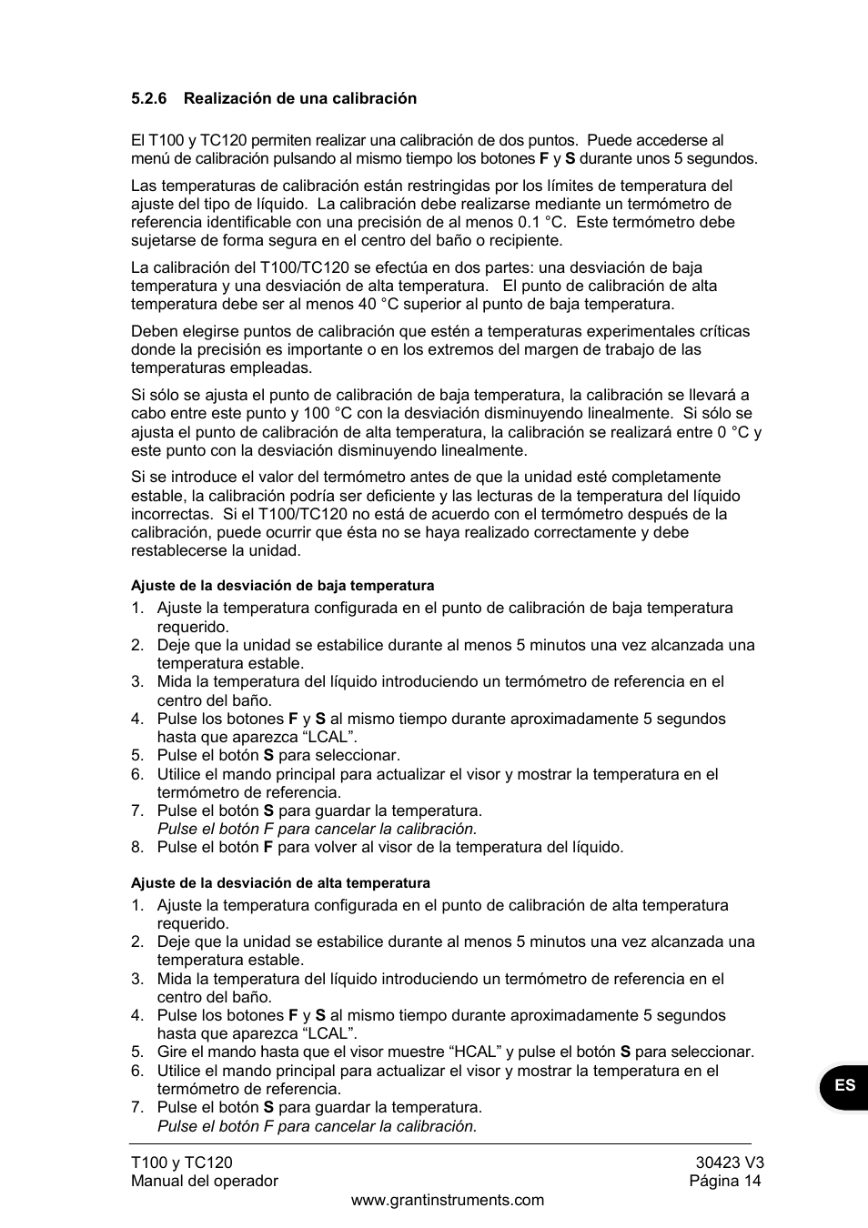 Realización de una calibración | Grant Instruments TC120 Operating Manual User Manual | Page 111 / 124
