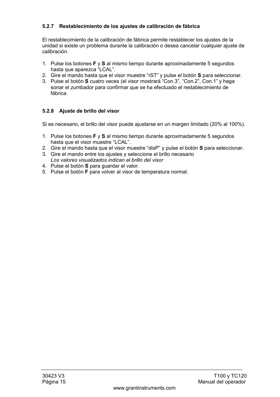 Ajuste de brillo del visor | Grant Instruments TC120 Operating Manual User Manual | Page 112 / 124