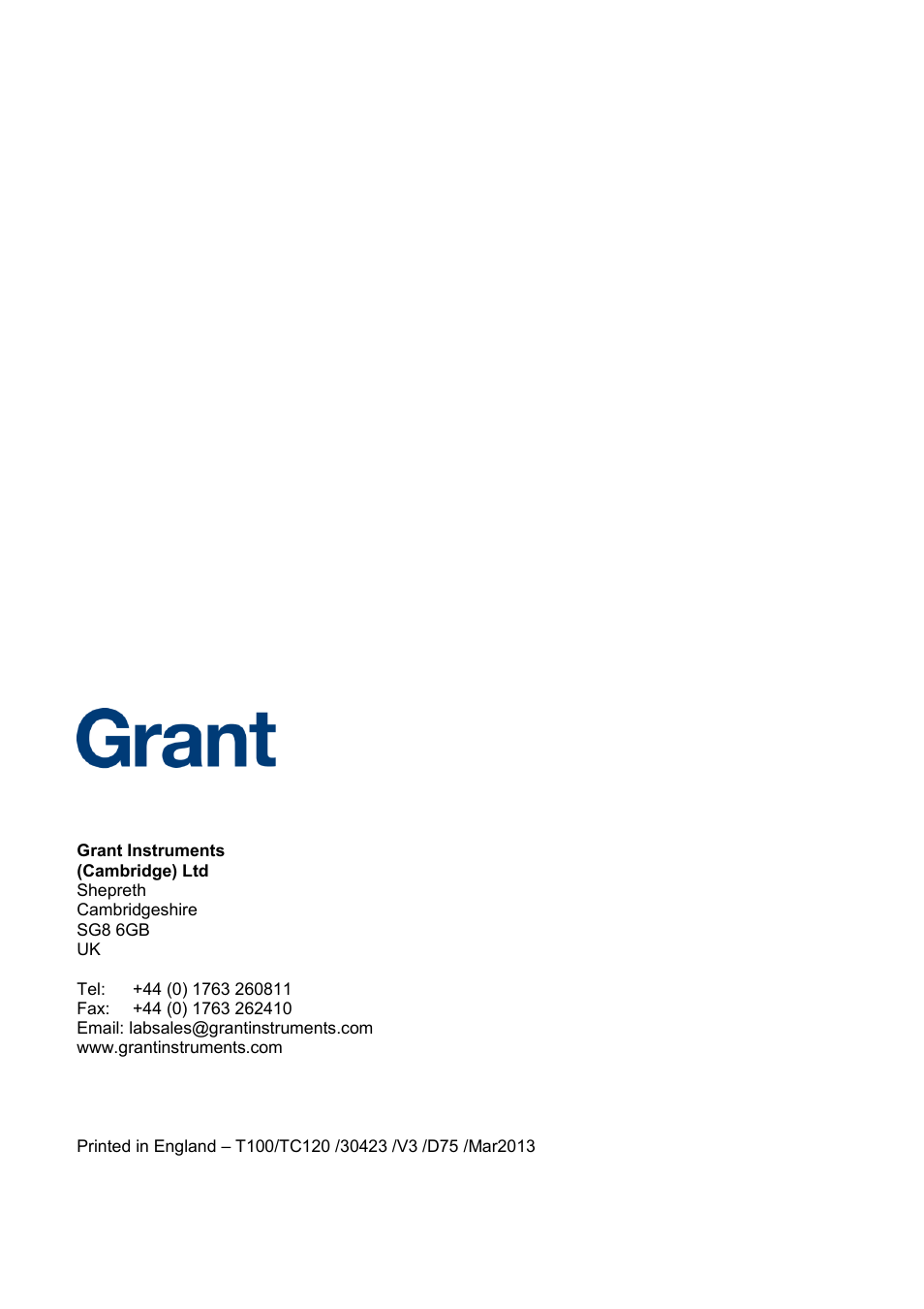 Grant Instruments TC120 Operating Manual User Manual | Page 124 / 124
