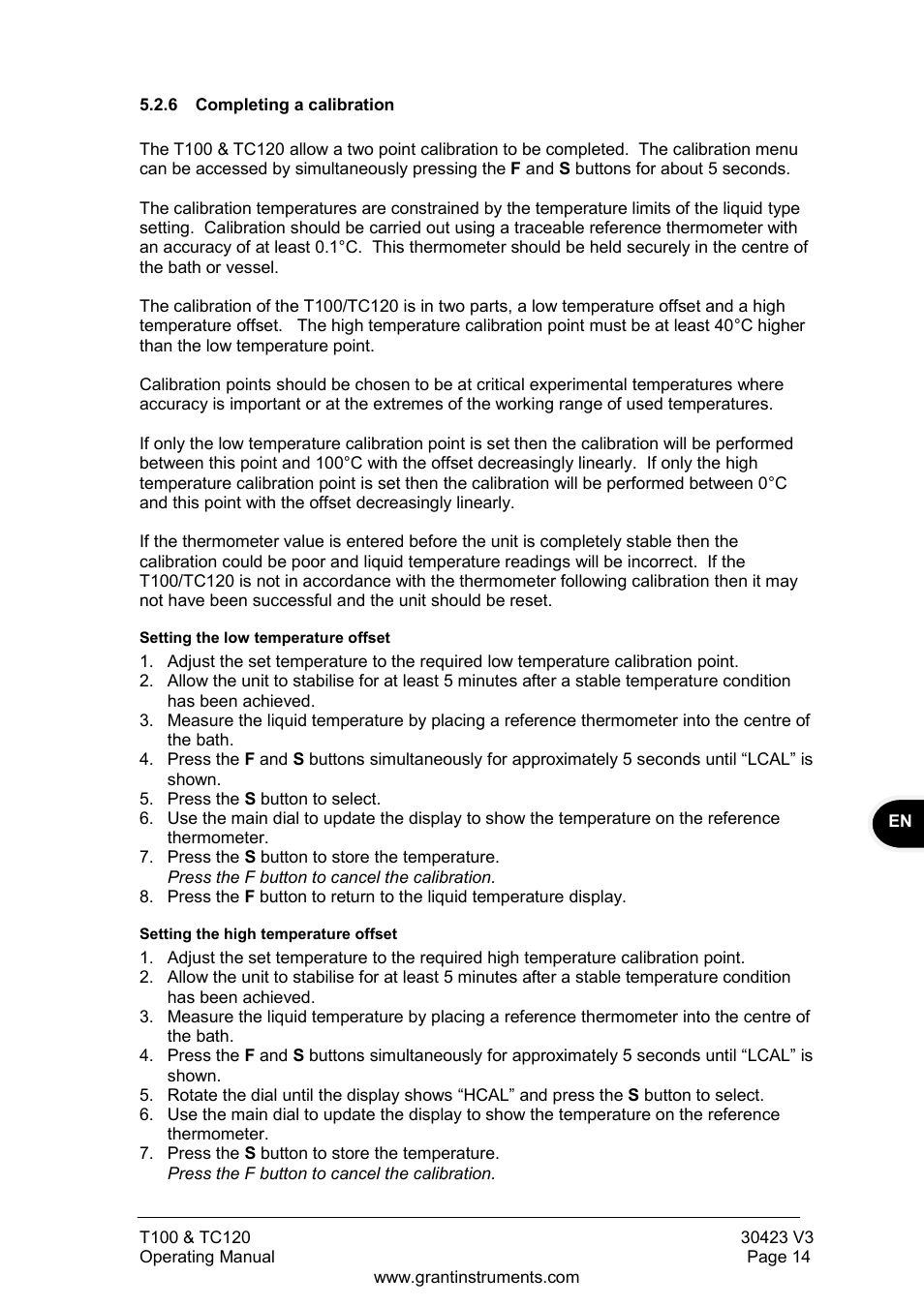 Completing a calibration | Grant Instruments TC120 Operating Manual User Manual | Page 15 / 124