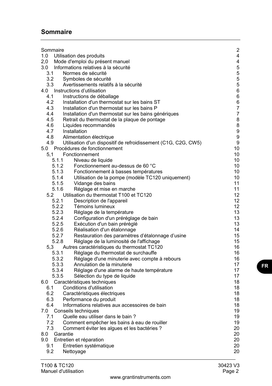 Sommaire | Grant Instruments TC120 Operating Manual User Manual | Page 27 / 124