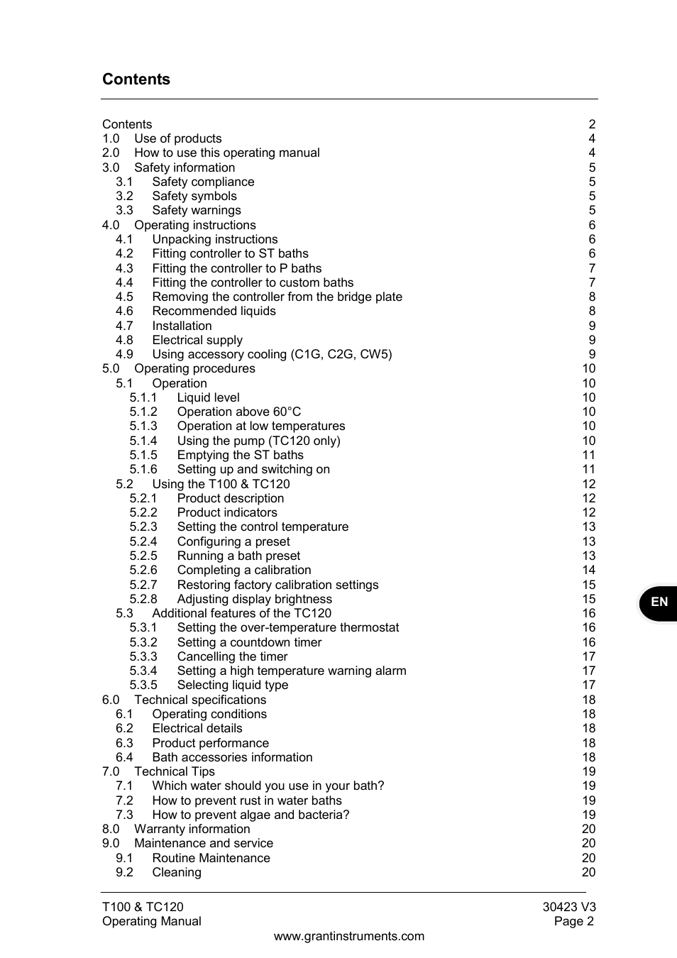 Grant Instruments TC120 Operating Manual User Manual | Page 3 / 124