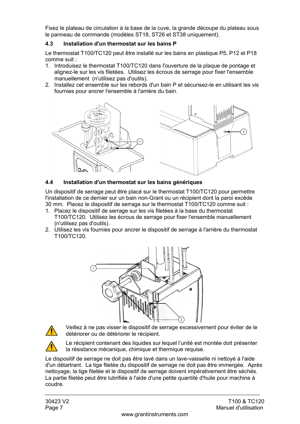 Installation d'un thermostat sur les bains p | Grant Instruments TC120 Operating Manual User Manual | Page 32 / 124