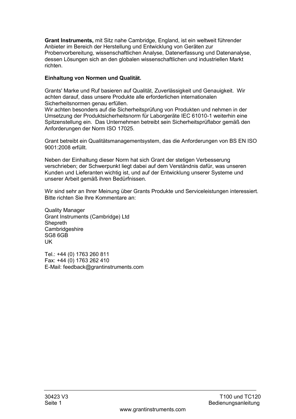 Grant Instruments TC120 Operating Manual User Manual | Page 50 / 124