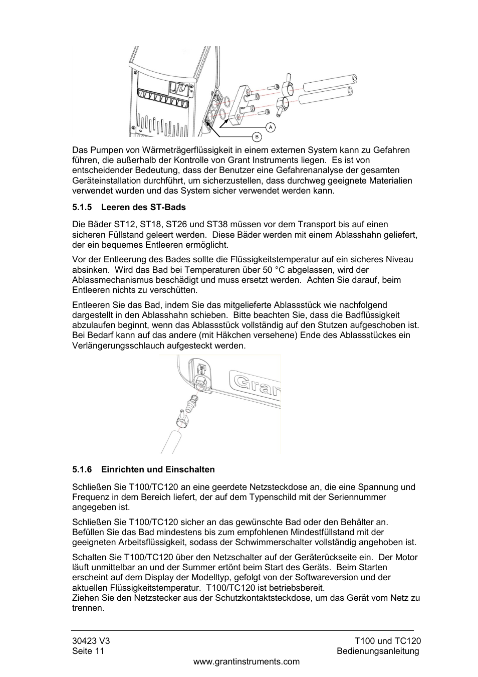 Leeren des st-bads, Einrichten und einschalten | Grant Instruments TC120 Operating Manual User Manual | Page 60 / 124